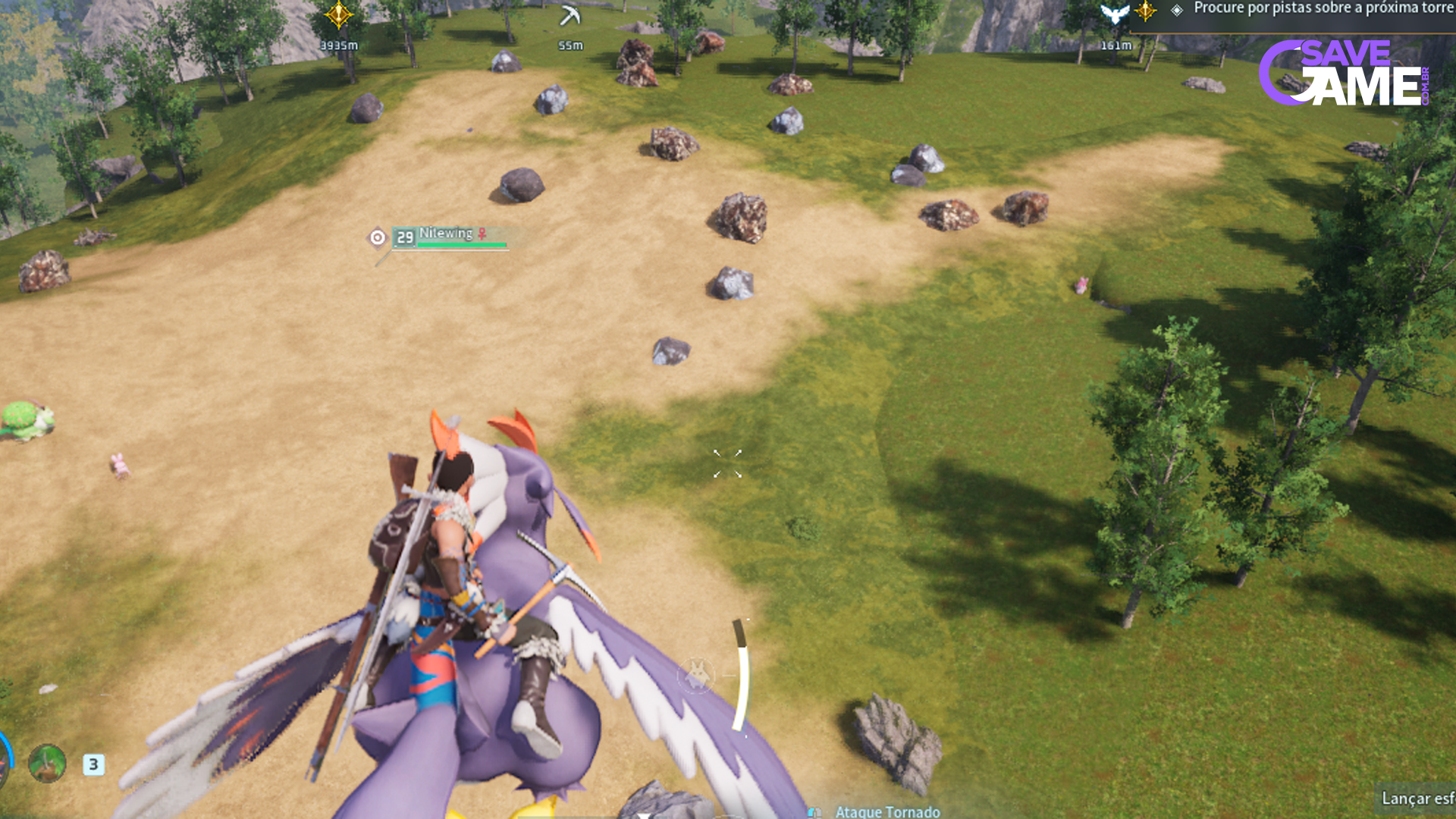 Área com 9 pedras de metal e quartzo para montar base no Palworld