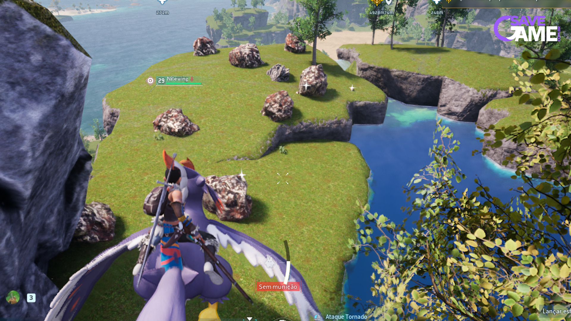 Área do Lago com 9 pedras de metal e 6 de carvão no Palworld