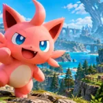 Cattiva em destaque em uma paisagem inspirada no mundo de Palworld